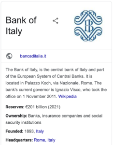 Read more about the article Bank of Italy’s €201 billion in reserves (and Bank of America’s old name)
