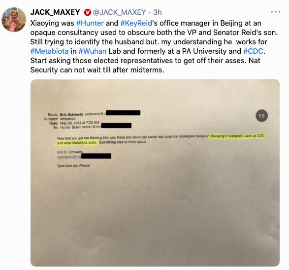 You are currently viewing YIKES! NEWLY FOUND Hunter Biden Emails Now Link Metabiota (Ukrainian Biolab), China (Wuhan), and the CDC in Latest JACK MAXEY Release
