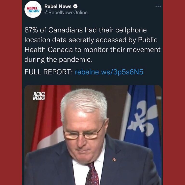Read more about the article 87% of Canadians had their cellphone location data secretly accessed by Public Health Canada to monitor their movement during the pandemic.