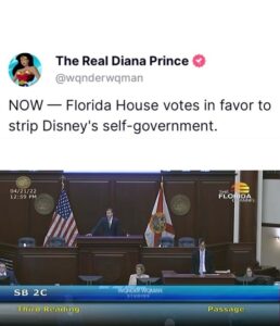 Read more about the article NOW — Florida House votes in favor to strip Disney’s self-government.