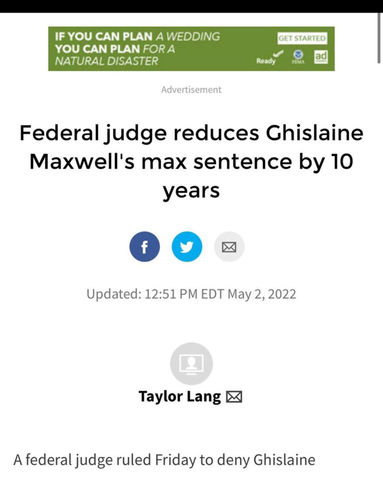 Read more about the article Federal judge reduces Ghislaine Maxwell’s max sentence by 10 years
