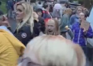 Read more about the article Unedited Screengrab from Video of Pro-Abortion Protesters Outside John Roberts’ Home Appears to Show Demon in the Crowd