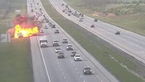 Read more about the article SEE IT! Fiery explosion caught on video after dump truck crashes into Ohio DOT vehicle