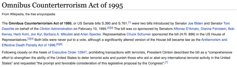 Read more about the article Joe Biden introduced the Omnibus Counterterrorism Bill of 1995 on February 10, 68-days before the Oklahoma City bombing