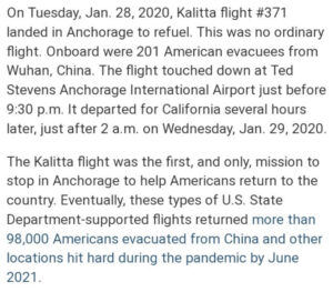 Read more about the article The first Americans evacuated from Wuhan, China after the coronavirus pandemic was declared were 201 in number, January 28, 2020, 102-days after Event 201
