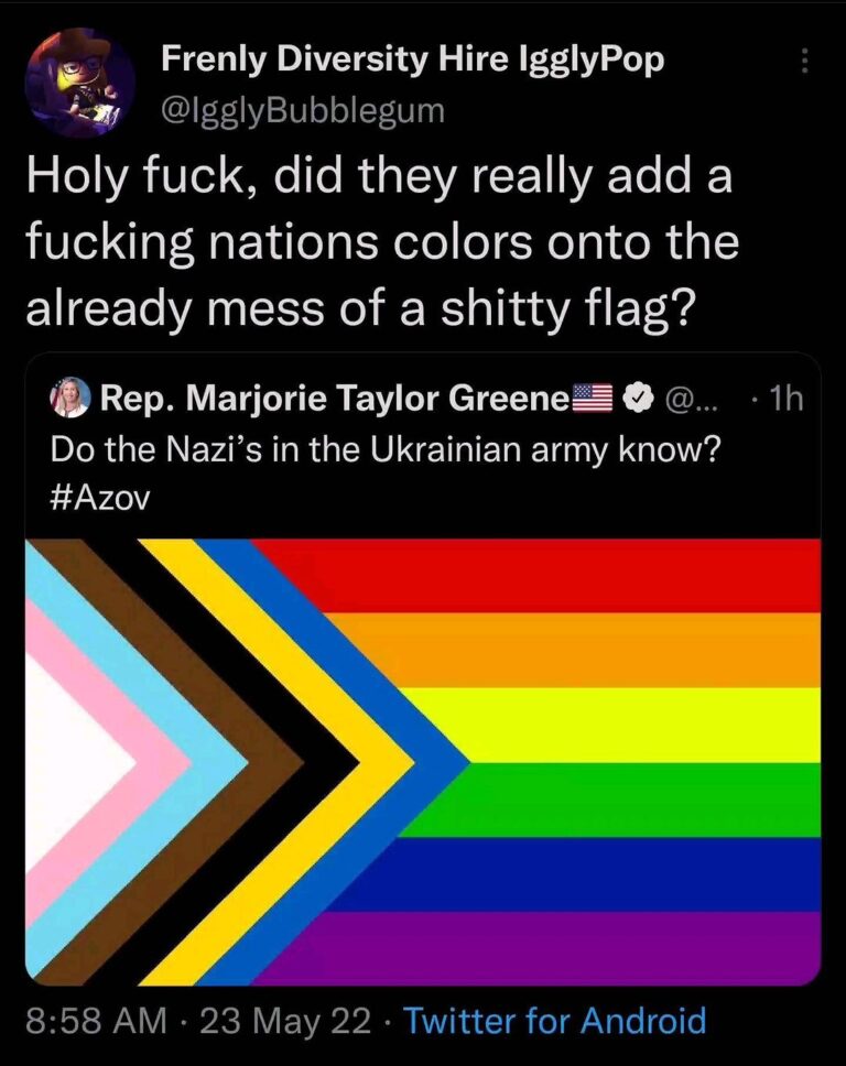 Read more about the article Holy fuck, did they really add a fucking nations colors onto the already mess of a shitty flag?  Do the Nazi’s in the Ukrainian army know? #Azov
