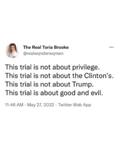 Read more about the article This trial is not about privilege. This trial is not about the Clinton’s. This trial is not about Trump. This trial is about good and evil.