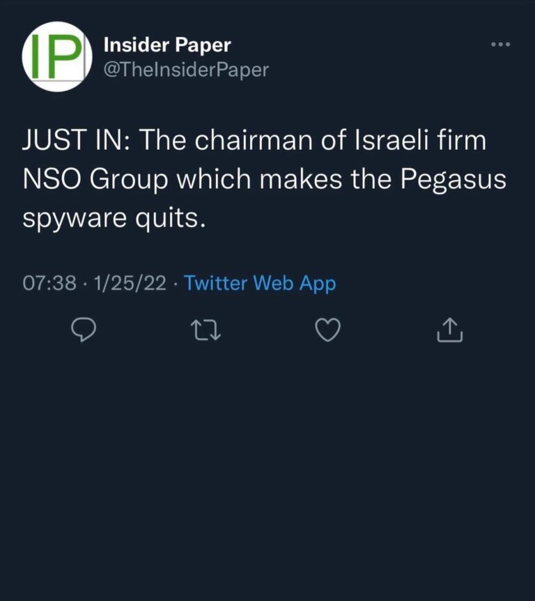 Read more about the article JUST IN: The chairman of Israeli firm NSO Group which makes the Pegasus spyware quits.