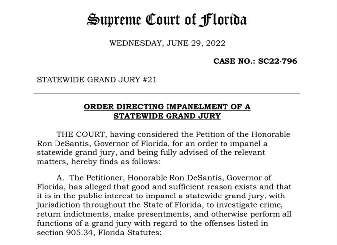 Read more about the article BREAKING: Florida Supreme Court grants Gov. Ron DeSantis’ request for a grand ju
