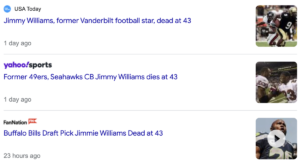 Read more about the article Jimmy Williams, former NFL and Vanderbilt star, dead at 43, July 8, 2022