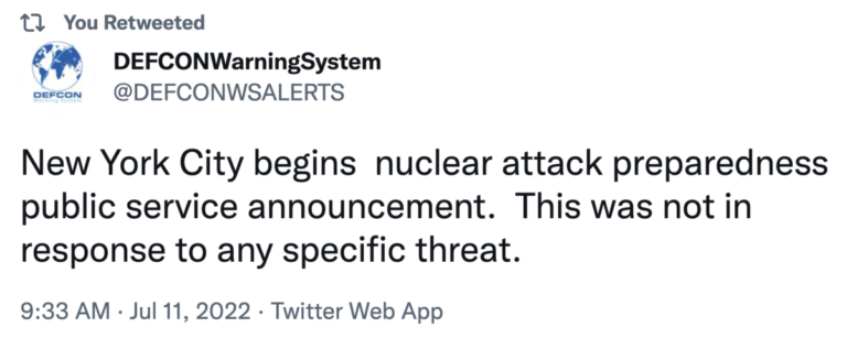 Read more about the article New York City releases nuclear bomb preparedness public service announcement, July 11, 2022 (and remember when Trump got confused with 9/11 and 7-Eleven in Buffalo?)