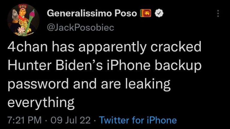 Read more about the article Main  Backups – 4chan has apparently cracked Hunter Biden’s iPhone backup password and are leaking