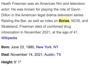 Read more about the article Death of Bones actor Heath Freeman at age 41, November 14, 2021, in light of Yale’s Skull and Bones