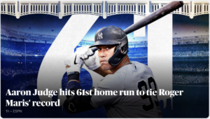 Read more about the article Aaron Judge ties Roger Maris home run record with 61 on September 28, 2022