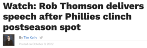 Read more about the article Rob Thomson gets Phillies to MLB postseason for first time in 11 years after his 65th win of the season, October 3, 2022