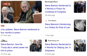Read more about the article Steve Bannon sentenced to four months in prison, October 21, 2022, 47 weeks into his age
