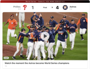 Read more about the article The Houston Astros World Series victory, November 5, 2022, on the anniversary of the Astroworld Festival, and in their 666th game since the Astroworld album released
