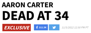 Read more about the article Aaron Carter’s bathtub related death, November 5, 2022, the day the Astros win the World Series (and in light of the deaths of Jim Morrison & Whitney Houston)