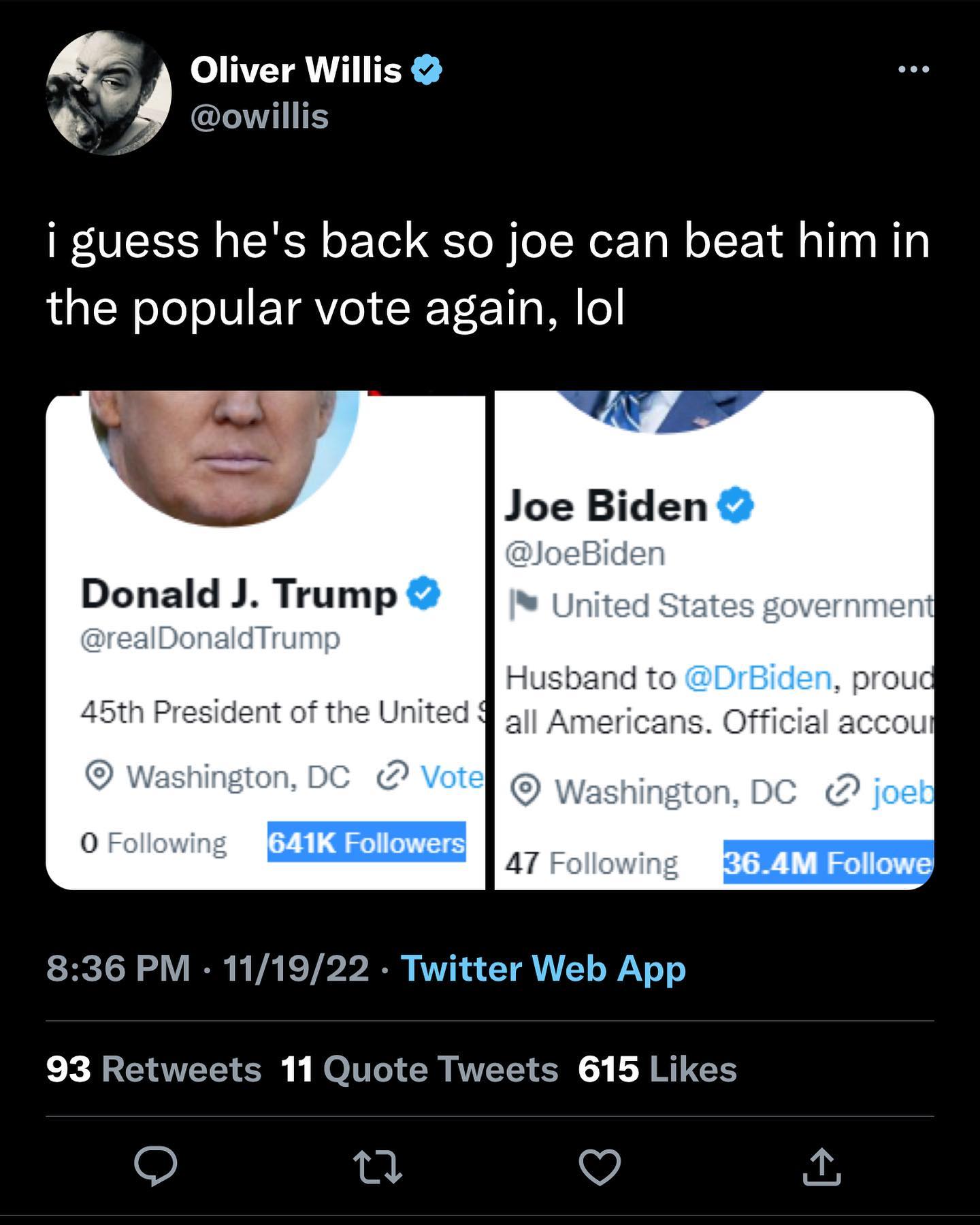 You are currently viewing Imagine thinking Biden could pull more followers than Trump  I COULD NEVER!!