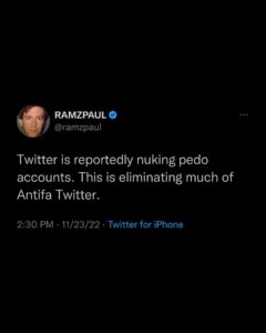 Read more about the article Twitter is reportedly nuking pedo accounts. This is eliminating much of Antifa Twitter.