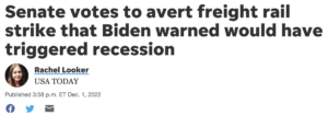 Read more about the article Senate votes to avert freight rail strike that Biden warned would have triggered recession, December 1, 2022