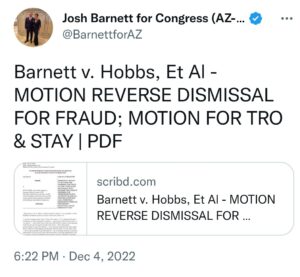 Read more about the article Barnett v. Hobbs, Et A1 – MOTION REVERSE DISMISSAL FOR FRAUD; MOTION FOR TRO & STAY I PDF