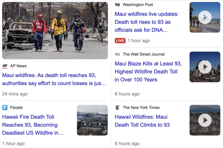 Read more about the article Maui wildfires death toll climbs to 93 on Sunday, August 13, 2023