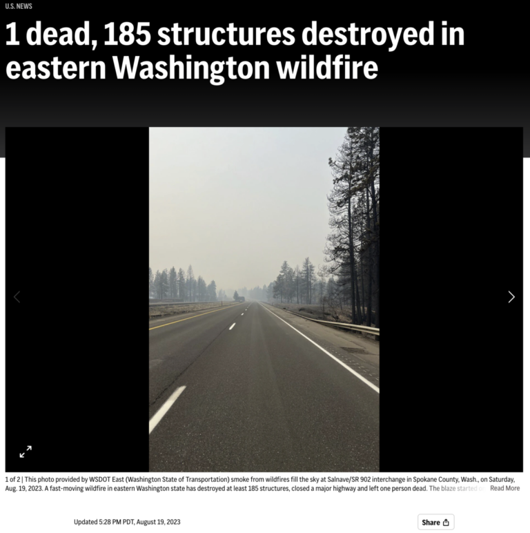 Read more about the article At least 185 buildings burn in Spokane, Washington, August 19, 2023, following Maui fires