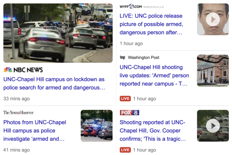 Read more about the article Police respond to University of North Carolina active shooter alert, Monday, August 28, 2023