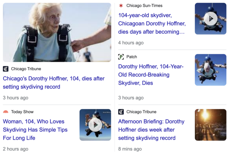 Read more about the article Dorothy Hoffner, the 104-year-old sky diver, dead one week later, at age 104, October 10, 2023 news