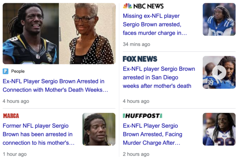Read more about the article Sergio Brown, former NFL player, arrested for the murder of his mother, Tuesday, October 10, 2023 (and the news on the 11th)