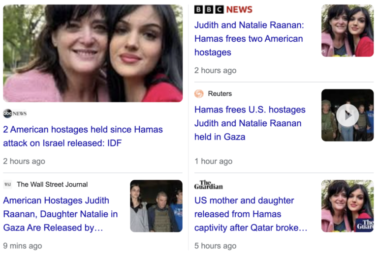 Read more about the article Judith and Natalie Raanan released by Hamas to Red Cross, Friday, October 20, 2023