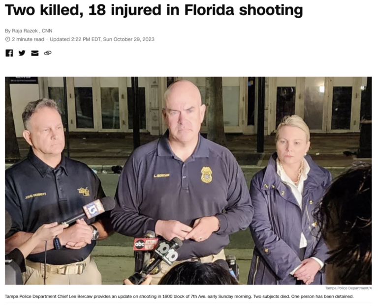 Read more about the article 2 killed and 18 injured in Tampa shooting, Sunday, October 29, 2023