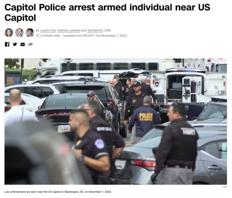 Read more about the article Capitol Police arrest armed man near US Capitol, November 7, 2023