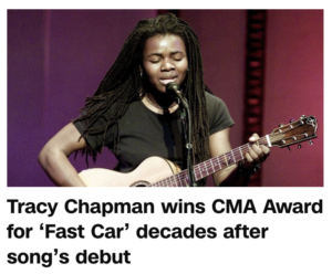 Read more about the article Tracy Chapman wins CMA Award for ‘Fast Car’ 35 years after the song’s release, November 8, 2023