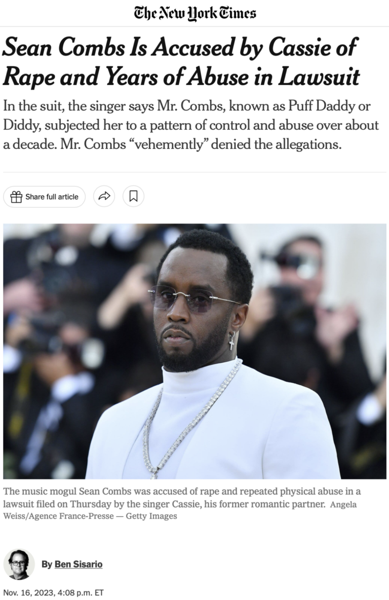 Read more about the article Sean Combs accused by Cassie of rape, November 16, 2023