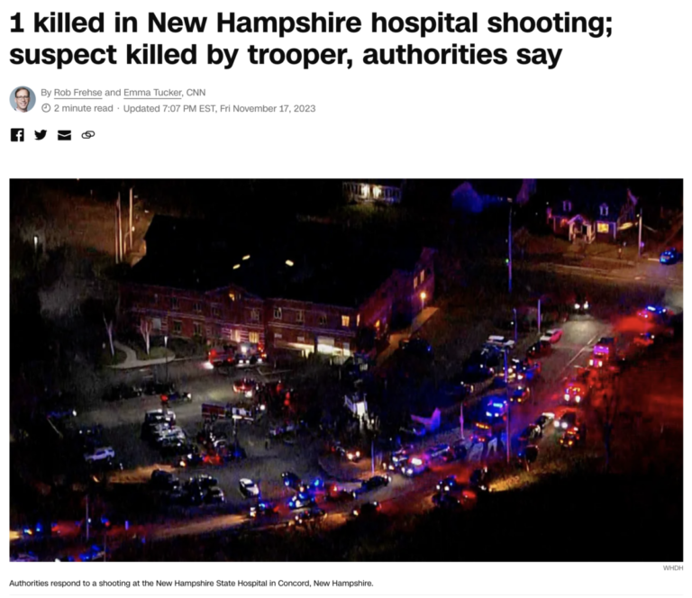 Read more about the article 1 killed in New Hampshire hospital shooting, suspect killed by trooper, November 17, 2023