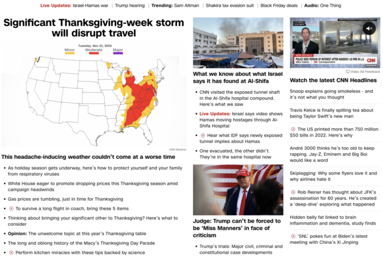 Read more about the article Significant storms at worst time will hamper Thanksgiving travel, November 20, 2023 headline news
