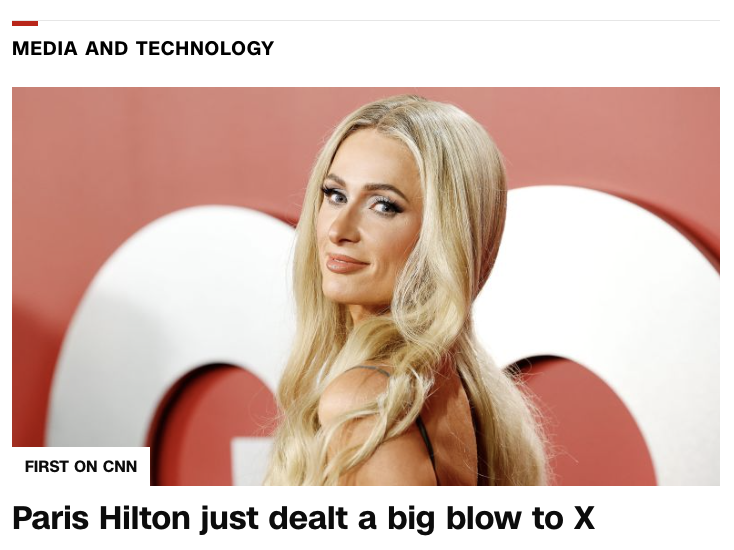 Read more about the article Paris Hilton (only relevant because of porn video & daddy) pulls her company from X over hate speech, November 21, 2023 (anti-semitism + pro-Nazi content)