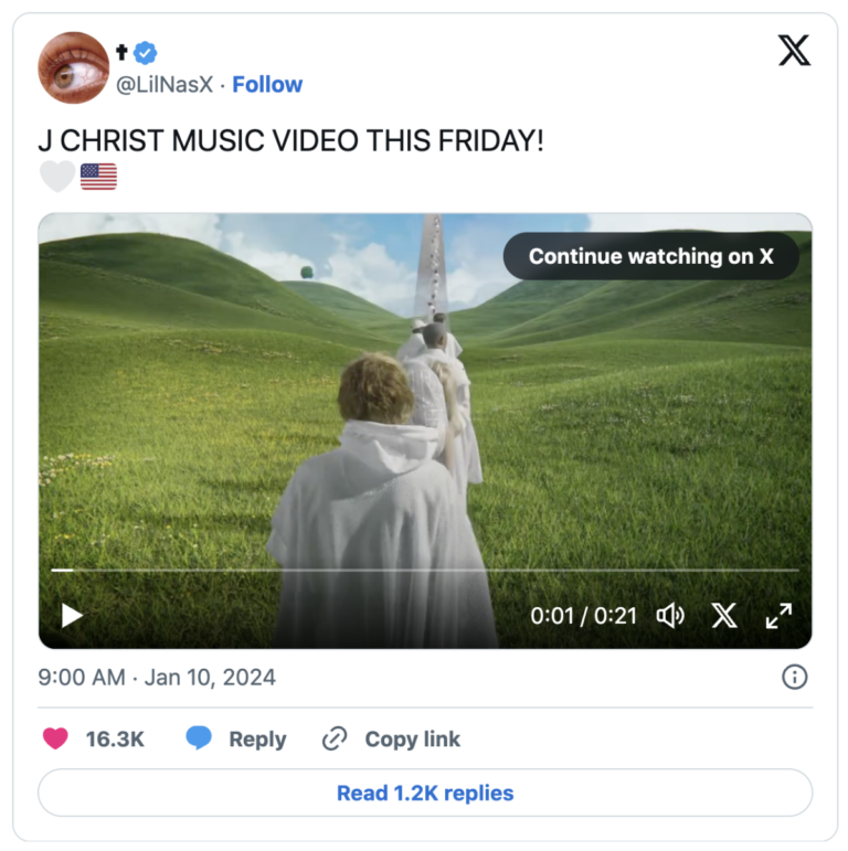 Read more about the article Lil Nas X’s J Christ music video releases Friday, January 12, 2024