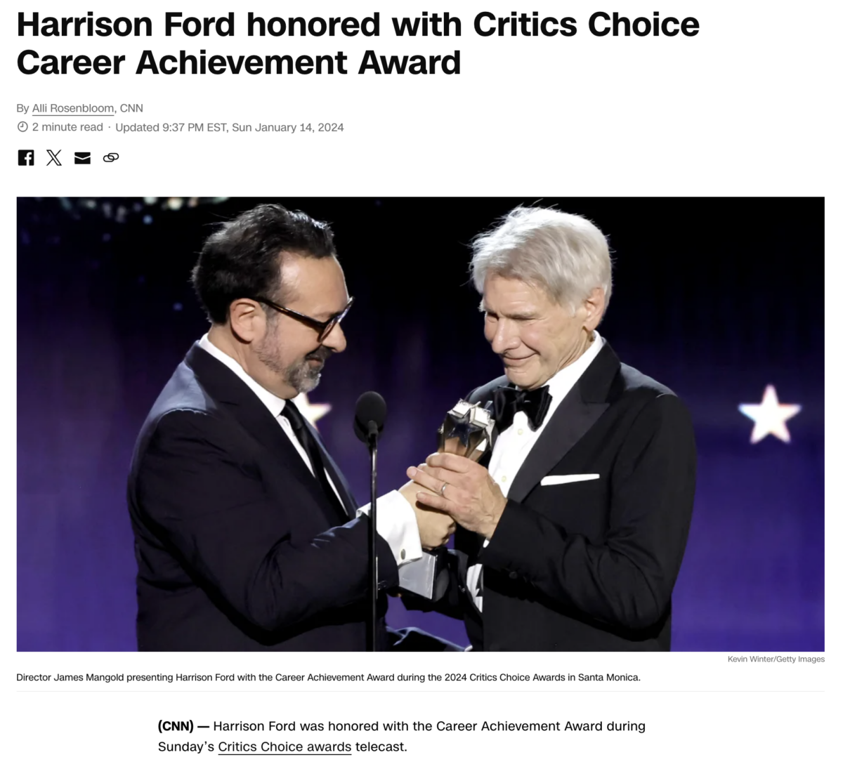 You are currently viewing Harrison Ford honored with Critics Choice Career Achievement Award, January 14, 2024 (the day of the Lions first Wild Card win)
