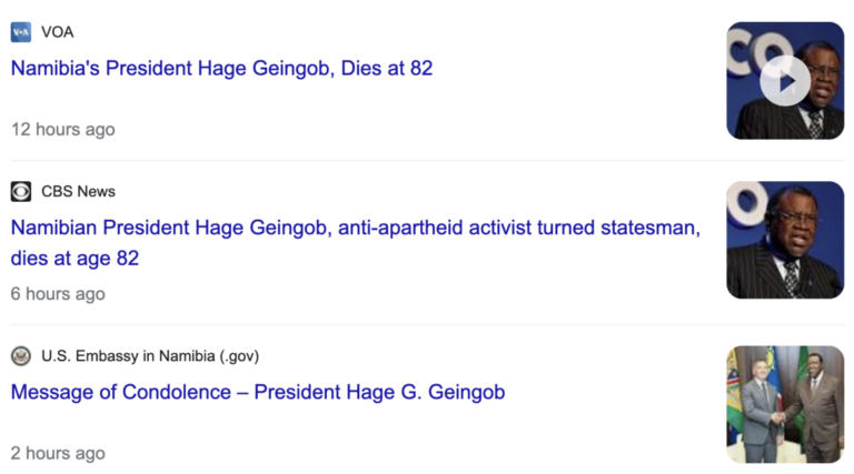Read more about the article Namibian President Hage Geingob, dead at 82, February 4, 2024
