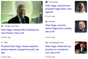 Read more about the article Peter Higgs, physicist who proposed Higgs boson, dead at 94, April 8, 2024, the day CERN was fired back up
